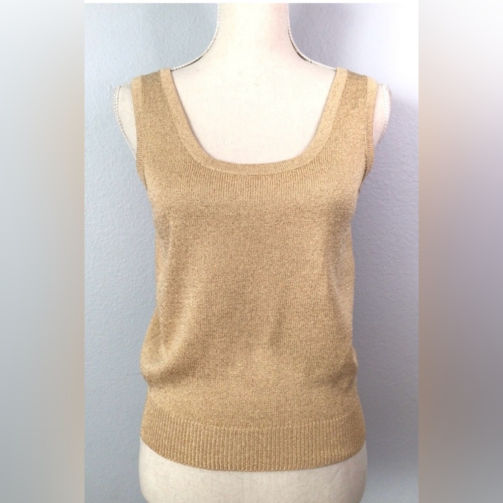 St.John Basics Metallic Gold Knit Shell Tank Top